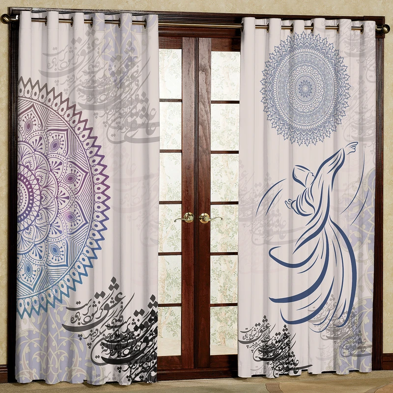 پرده بارمان دکور طرح ترنج عشق مدل مخمل پانچی کد LR 5474 W سایز 140x280 سانتی متر