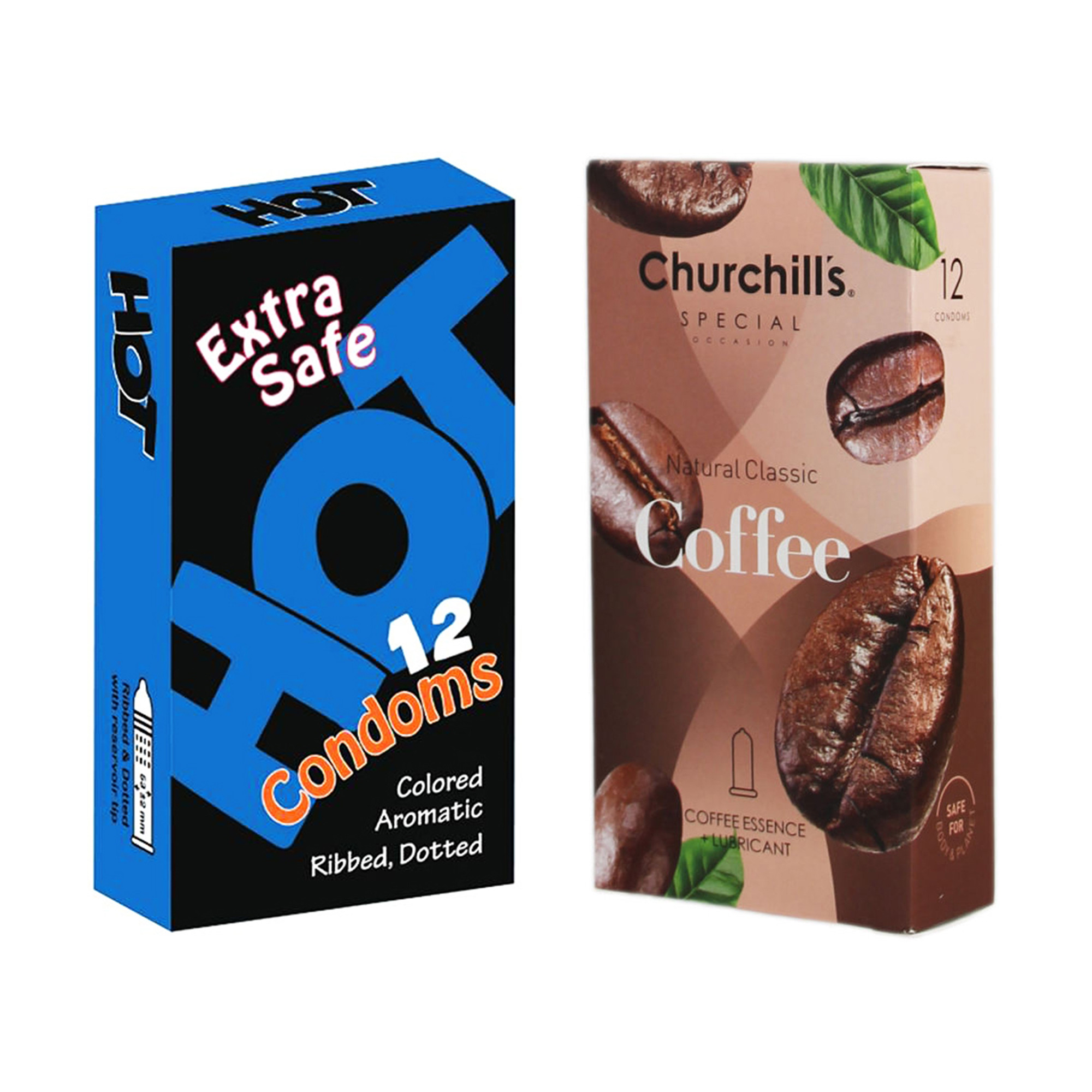کاندوم چرچیلز مدل Coffee بسته 12 عددی به همراه کاندوم هات مدل Extra Safe بسته 12 عددی کاندوم چرچیلز مدل Coffee بسته 12 عددی به همراه کاندوم هات مدل Extra Safe بسته 12 عددی