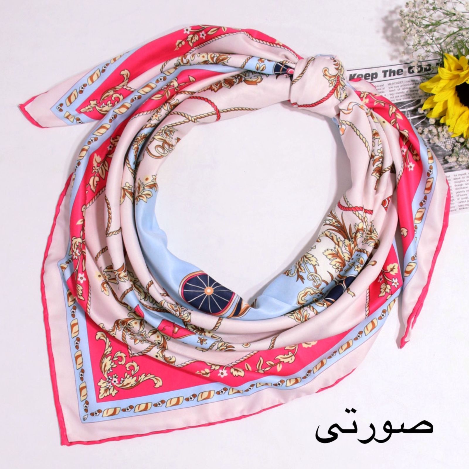 روسری زنانه آنالیا مدل ابریشم توییل دور دست دوز بهاری کد 9801 -  - 2