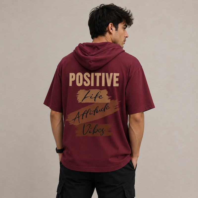 تی شرت مردانه کلاه‌دار پنبه‌ای طرح حروف مدل positive