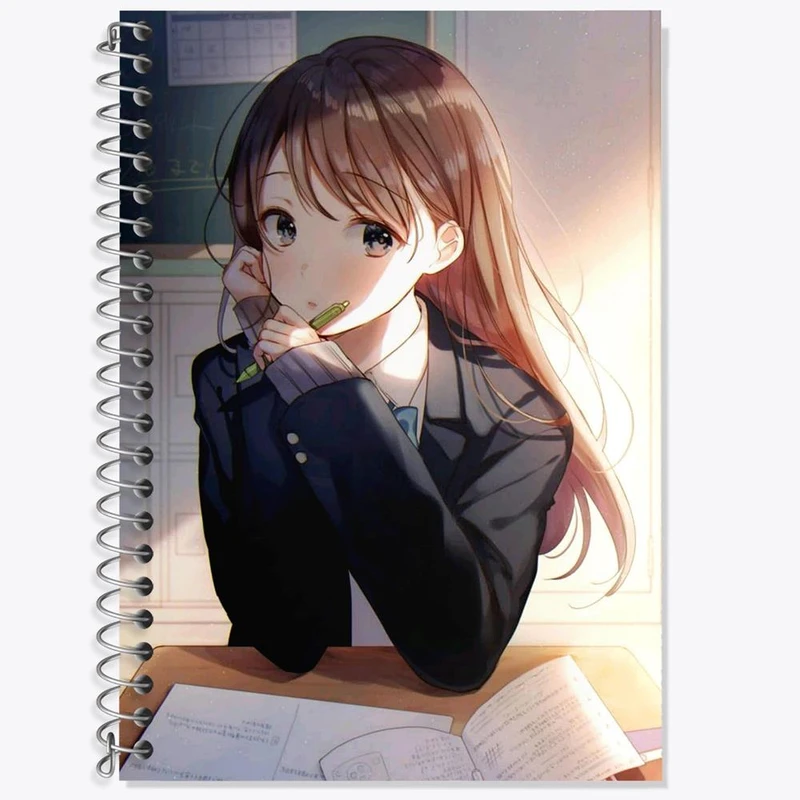 دفتر زبان 50 برگ خندالو مدل دو خط طرح دختر انیمه ای کد 18069