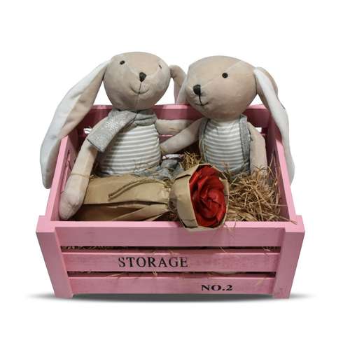 ست کادویی هیدی طرح خرگوش بزرگ جفتی مدل PS23 به همراه جعبه چوبی