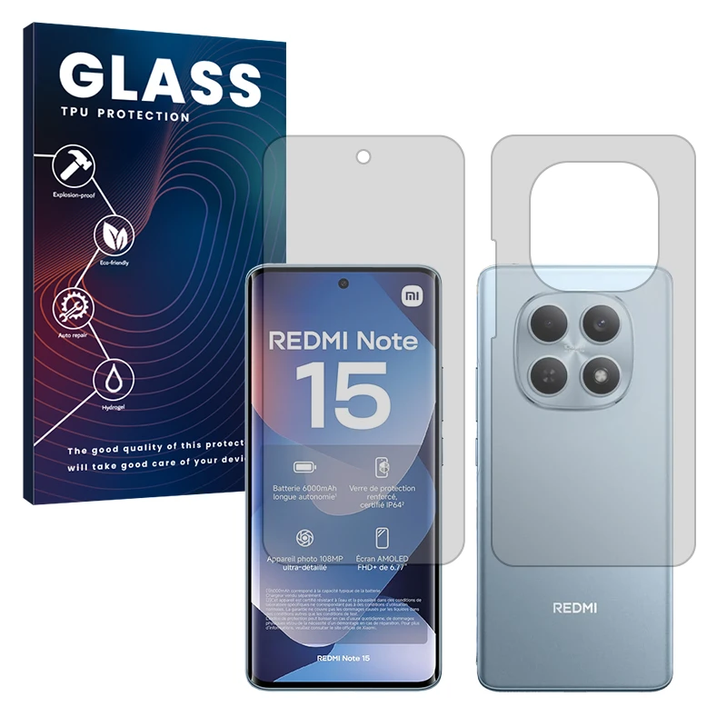 محافظ صفحه نمایش مات گلس مدل Resistant مناسب برای گوشی موبایل شیائومی Redmi Note 15 4G به همراه محافظ پشت گوشی موبایل 