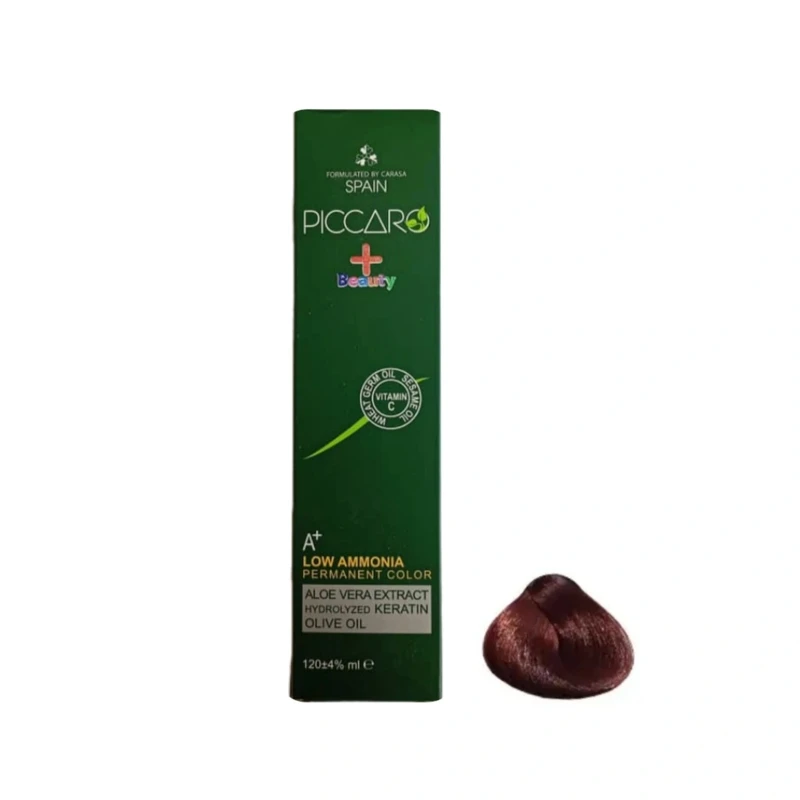 رنگ مو پیکارو شماره 7.5 مدل پلاس بیوتی حجم 124 میلی لیتر رنگ ماهاگونی برنز روشن 