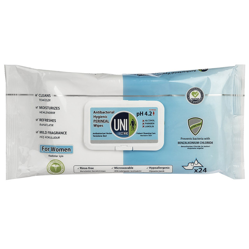 دستمال مرطوب بانوان یونی مد مدل Antibacterial Hygienic Perineal بسته 24 عددی دستمال مرطوب بانوان یونی مد مدل Antibacterial Hygienic Perineal بسته 24 عددی