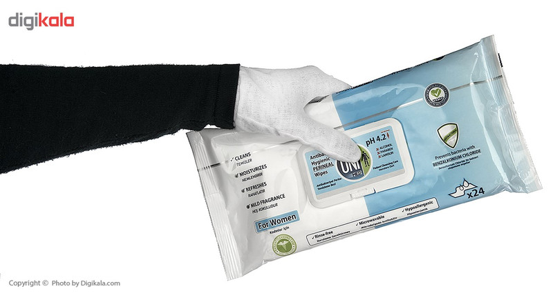 دستمال مرطوب بانوان یونی مد مدل Antibacterial Hygienic Perineal بسته 24 عددی دستمال مرطوب بانوان یونی مد مدل Antibacterial Hygienic Perineal بسته 24 عددی
