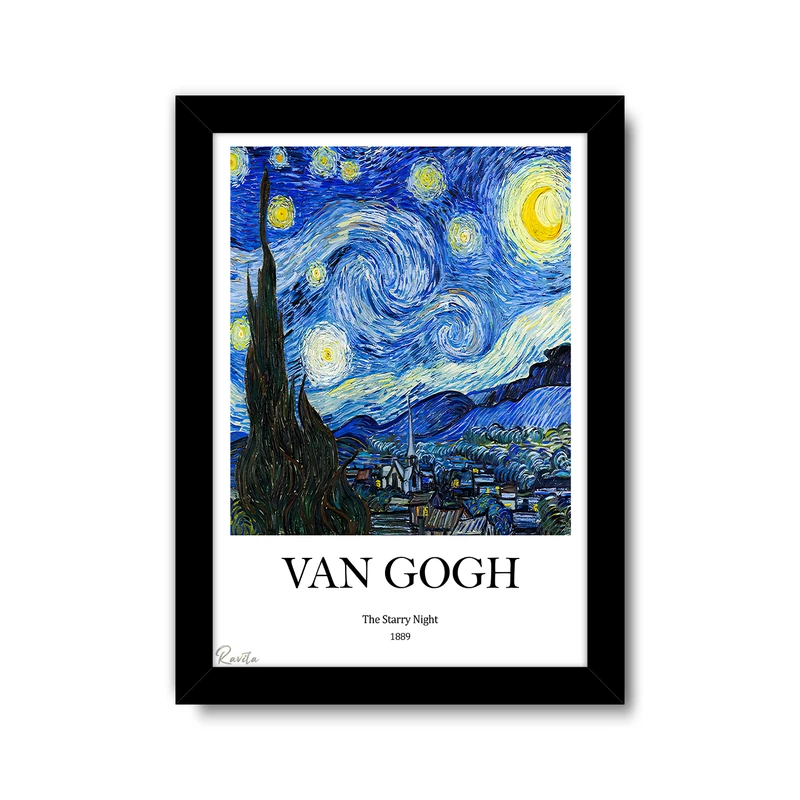 تابلو راویتا طرح نقاشی شب پرستاره ونگوک 3551 فریم مشکی