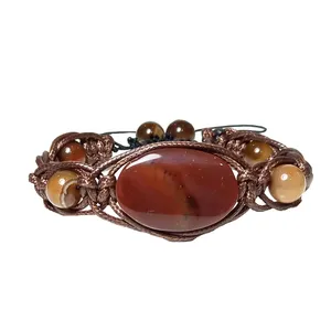 دستبند مردانه مدل بافت زنجیری سنگ عقیق