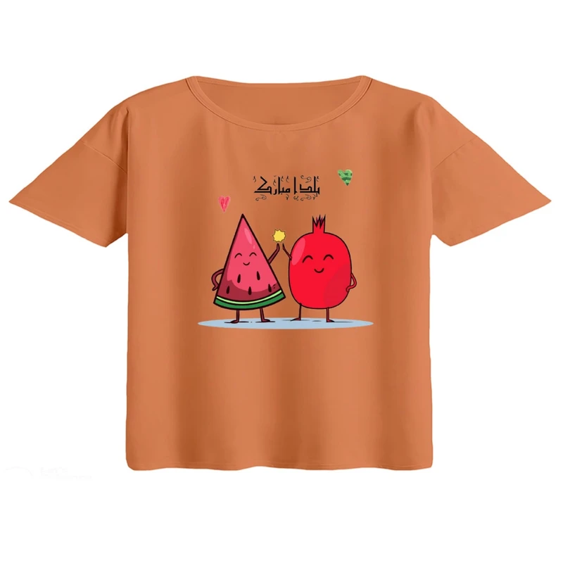 کراپ تی‌شرت آستین کوتاه زنانه مدل انار و هندوانه یلدایی