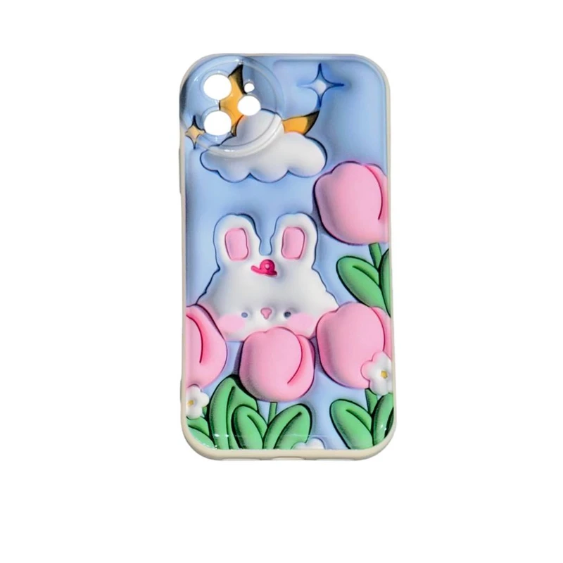 کاور طرح خرگوش و لاله سه بعدی  کد 5959  مناسب برای گوشی موبایل اپل  Iphone 13 pro