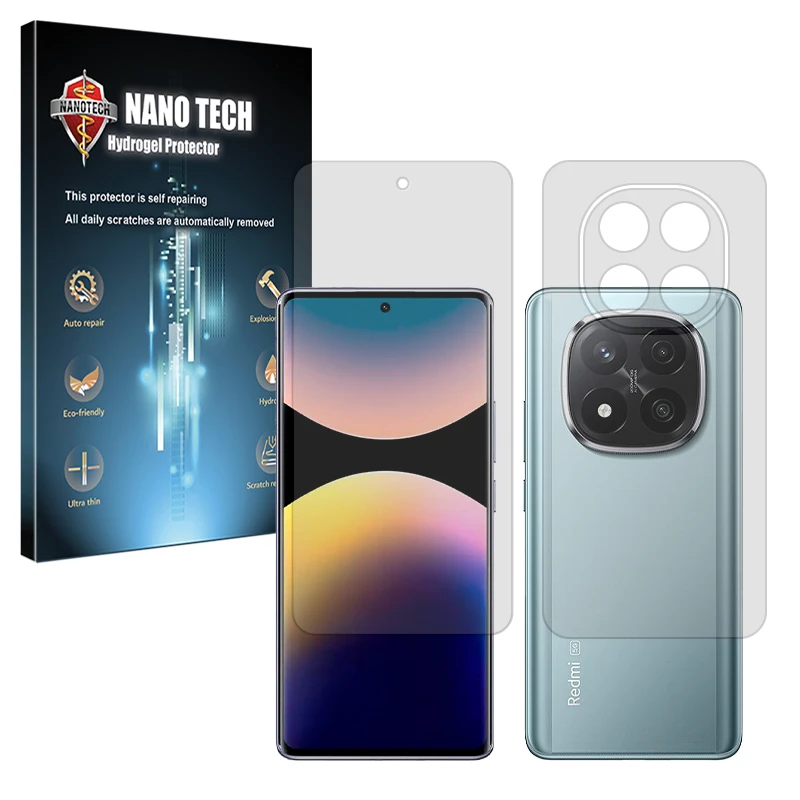 محافظ صفحه نمایش شفاف نانو تک مدل Tough مناسب برای گوشی موبایل شیائومی Redmi Note 14 Pro Plus 5G به همراه محافظ پشت گوشی
