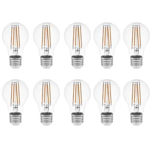 لامپ ال ای دی فیلامنتی 8 وات مصباح مدل حبابی شفاف کد A60 پایه E27 بسته 10 عددی