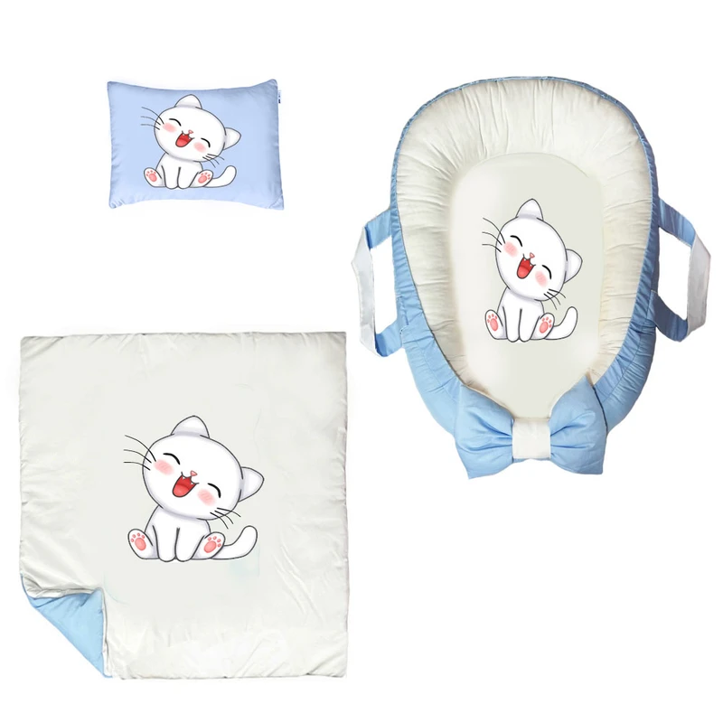 سرویس خواب سه تکه نوزاد ناریکو مدل گارد محافظ دار طرح گربه کد 0354