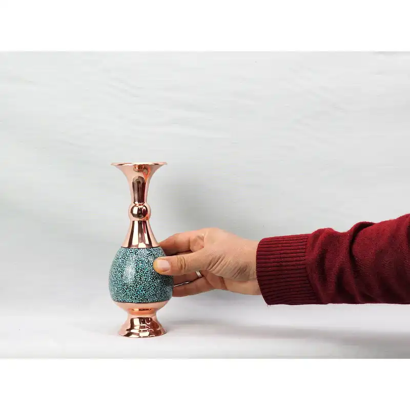 گلدان فیروزه کوبی مسی کد 16c