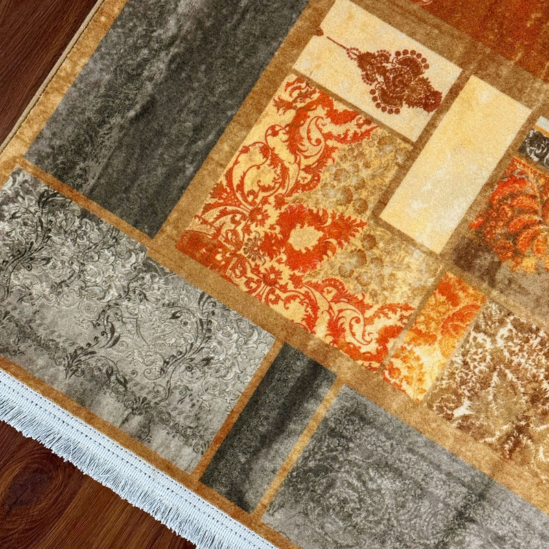 فرش ماشینی 700 شانه فرش پردیسان دلیجان زمینه نارنجی حاشیه طوسی  کد m1005