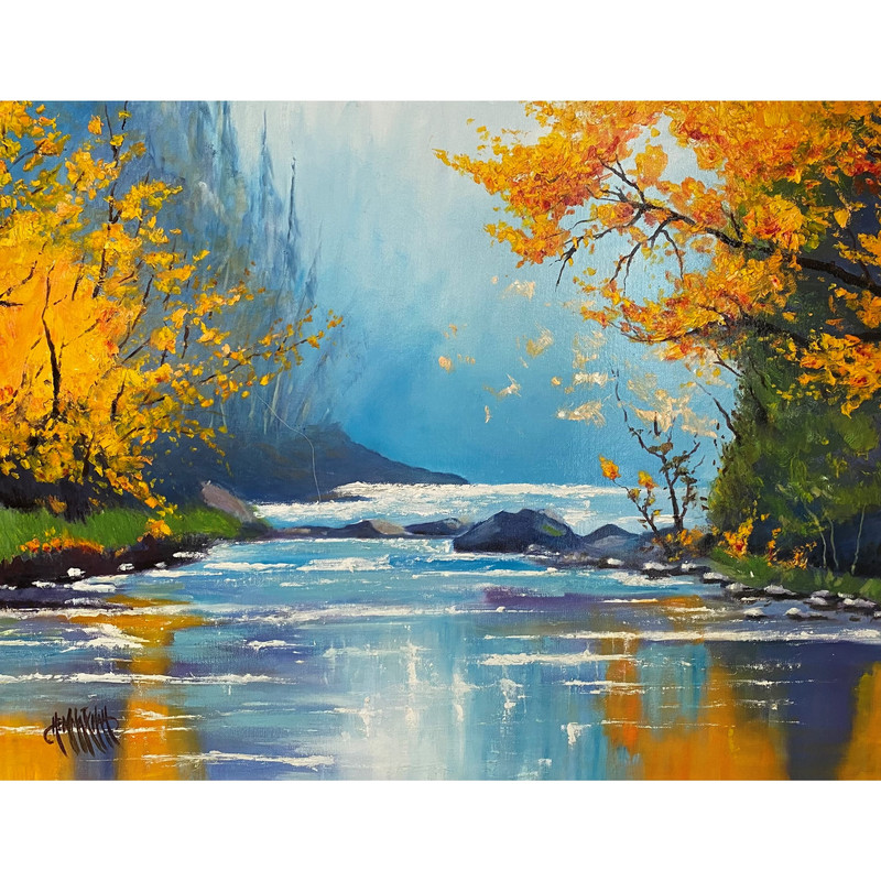 تابلو نقاشی رنگ روغن طرح رودخانه رویایی کد 115