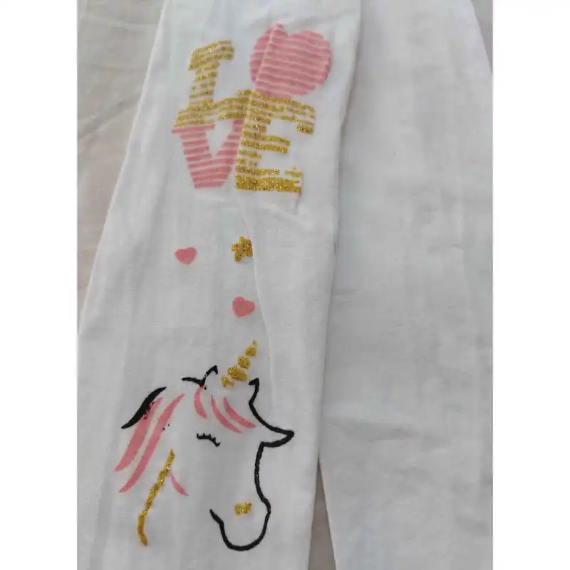 جوراب شلواری دخترانه طرح اسب تک شاخ مدل JY رنگ سفید