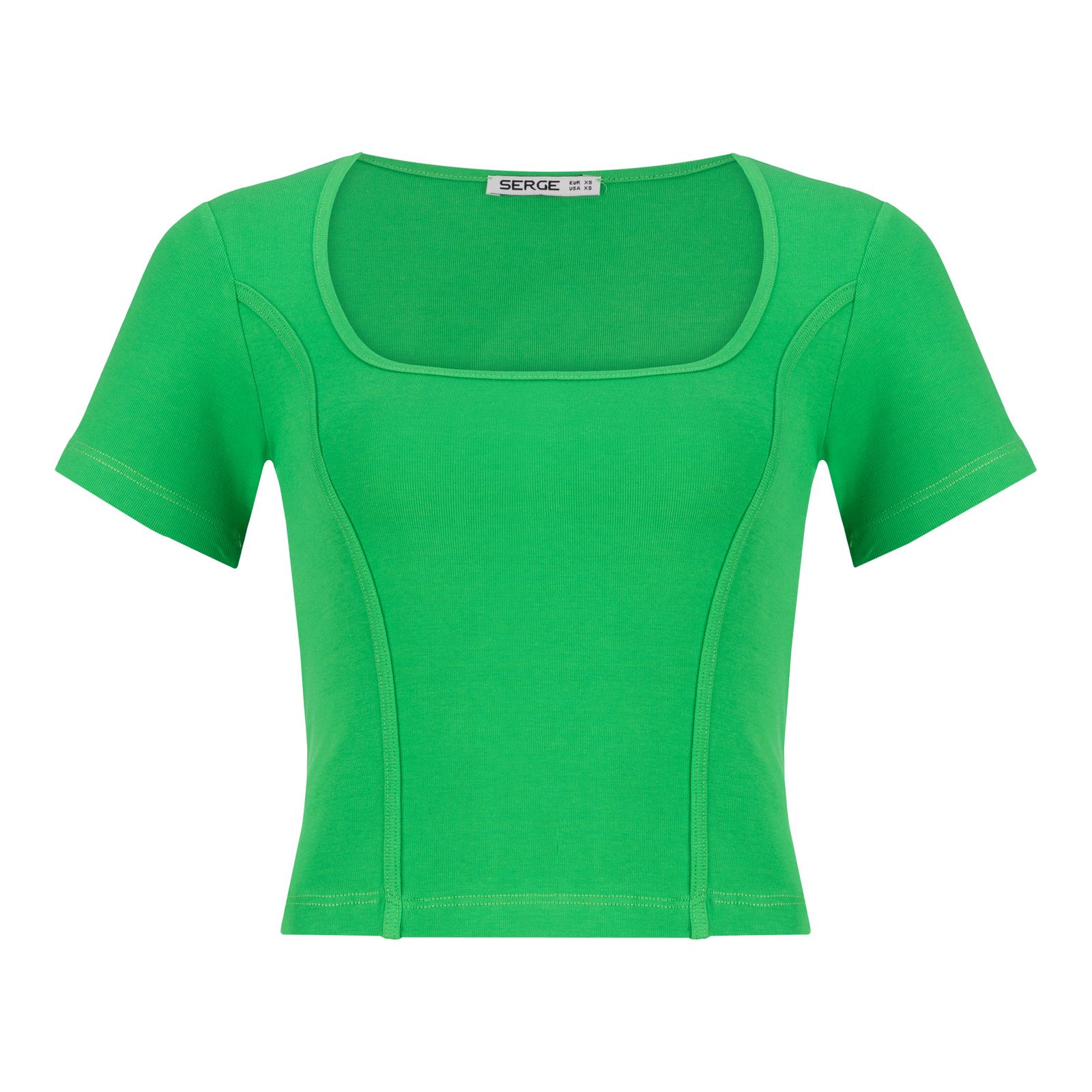 تی شرت آستین کوتاه زنانه سرژه مدل 203381 یقه خشتی رنگ سبز