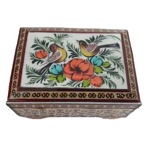 جعبه جواهرات خاتم کاری مدل نقاشی گل و مرغ