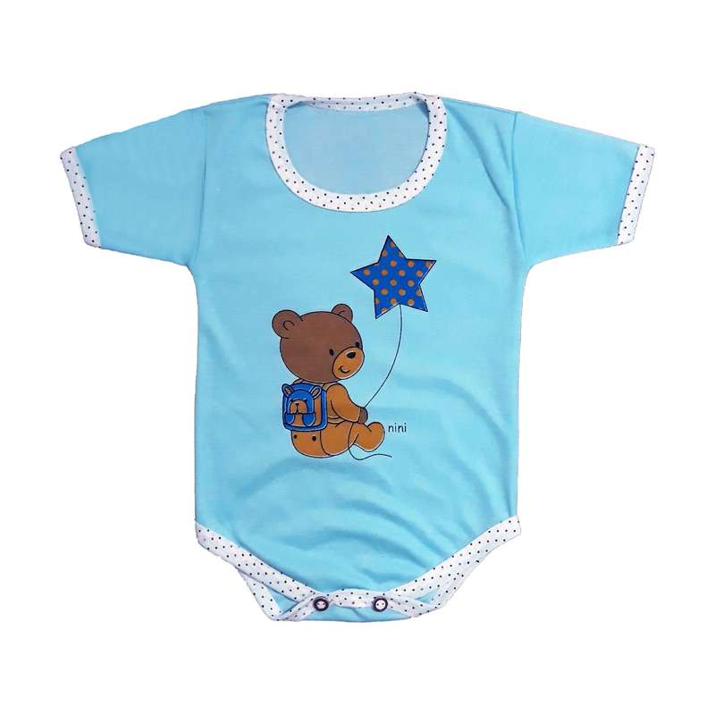 بادی آستین کوتاه نوزادی مدل Bear رنگ آبی
