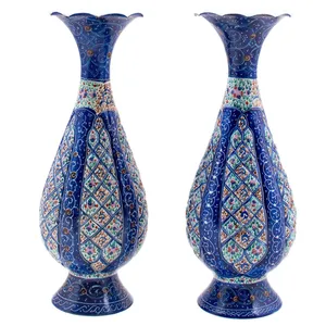 گلدان میناکاری مسی رستا طرح صراحی 52-12-102 ارتفاع 20 سانتی متر مجوعه 2 عددی