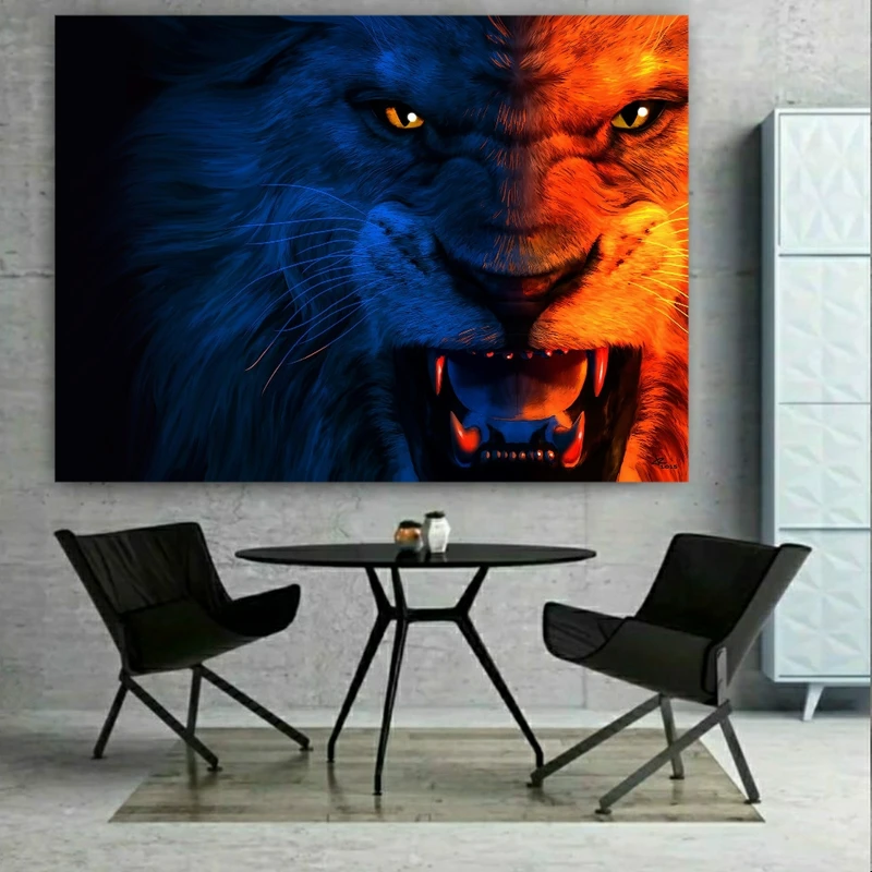 پوستر دیواری طرح شیر مدل تاریک و روشن کد BK23382