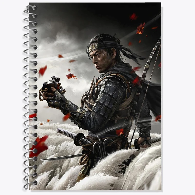 دفتر زبان 50 برگ خندالو مدل سه خط طرح گوست آف سوشیما کد 30809