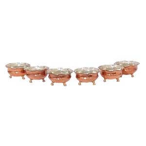 پیاله مسی طرح سه پایه برنجی کد P3BA1-6 بسته 6 عددی
