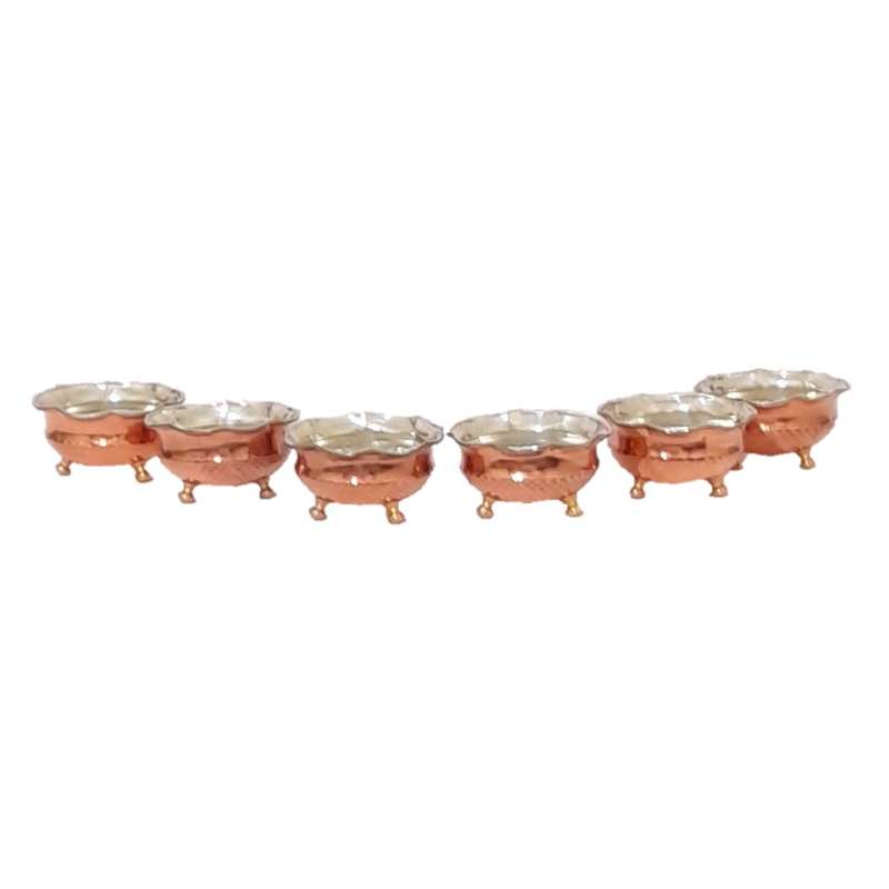 پیاله مسی طرح سه پایه برنجی کد P3BA1-6 بسته 6 عددی