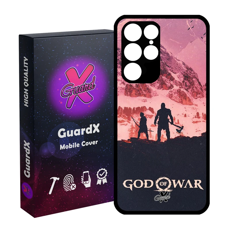 کاور گارد ایکس طرح God of War مدل Glass10075 مناسب برای گوشی موبایل سامسونگ Galaxy S22 Ultra
