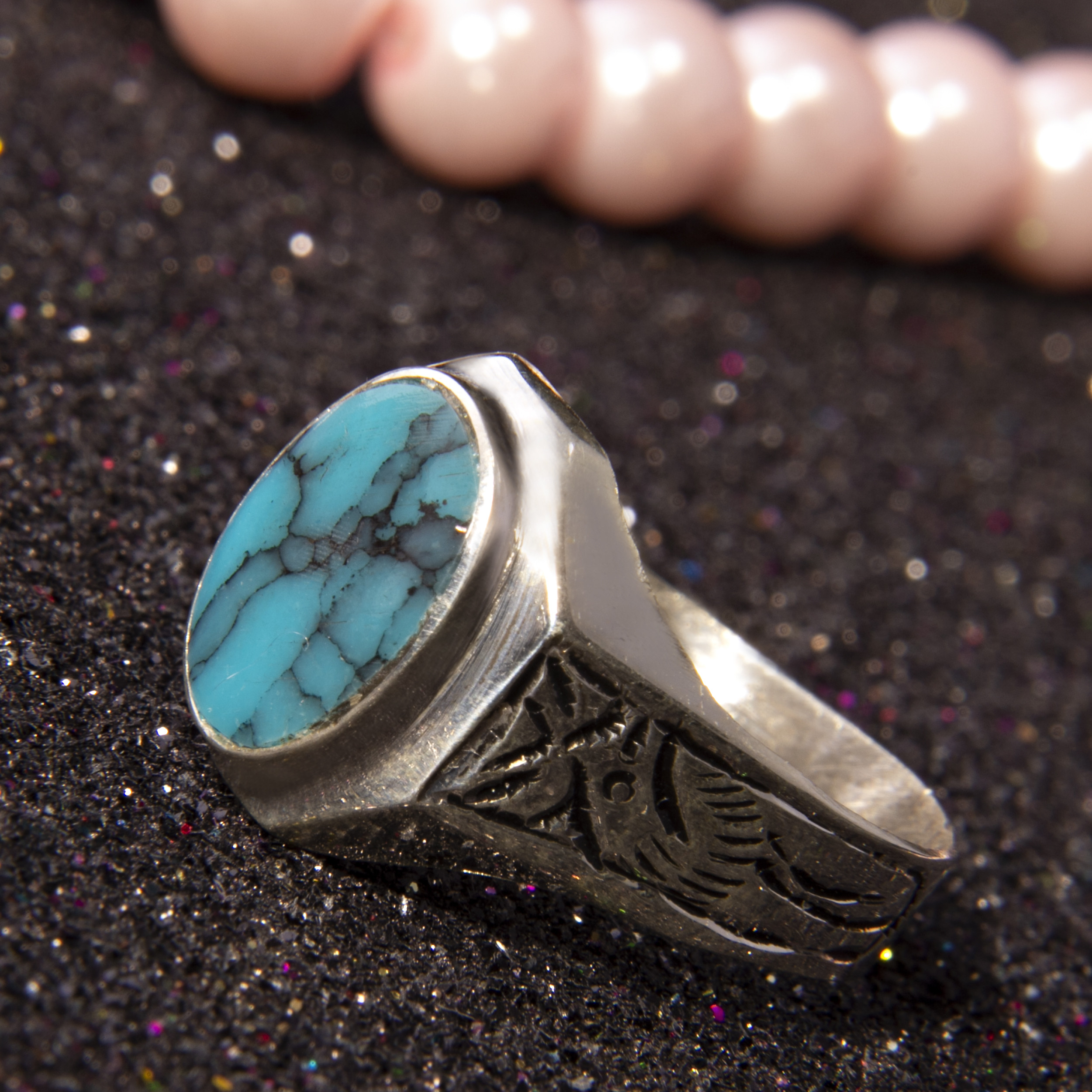 انگشتر نقره زنانه بازرگانی میلادی مدل سنگ فیروزه طبیعی نیشابور بچگانه کد AW_028