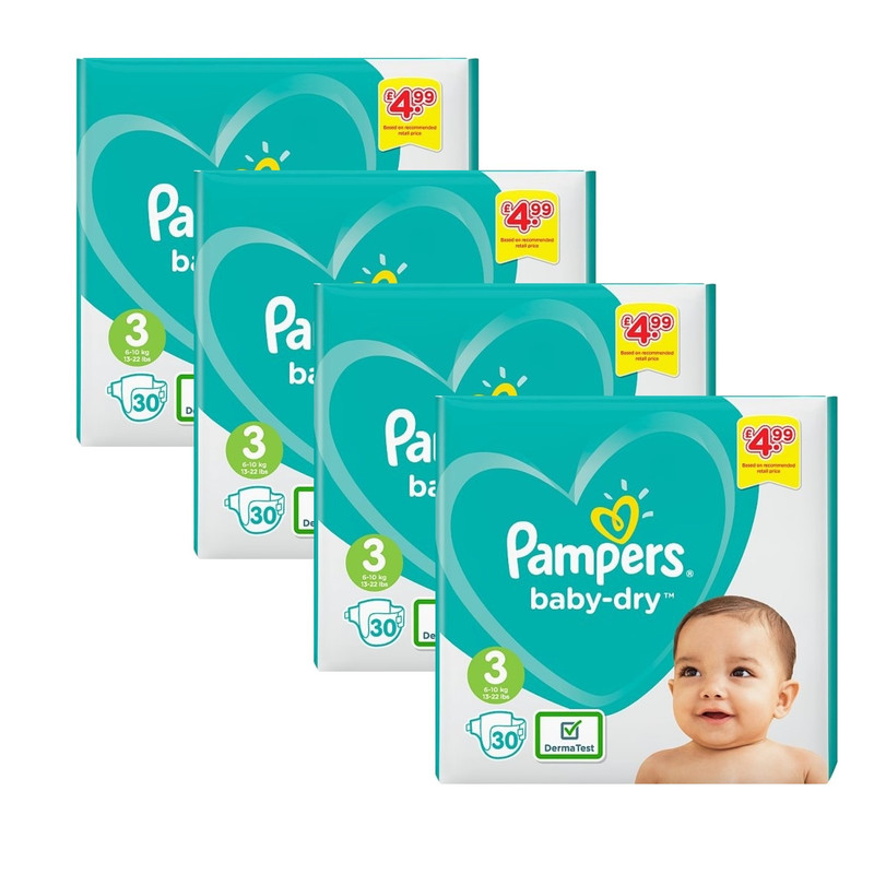 پوشک‌ پمپرز مدل baby_dry سایز 3 بسته 30 عددی مجموعه 4 عددی