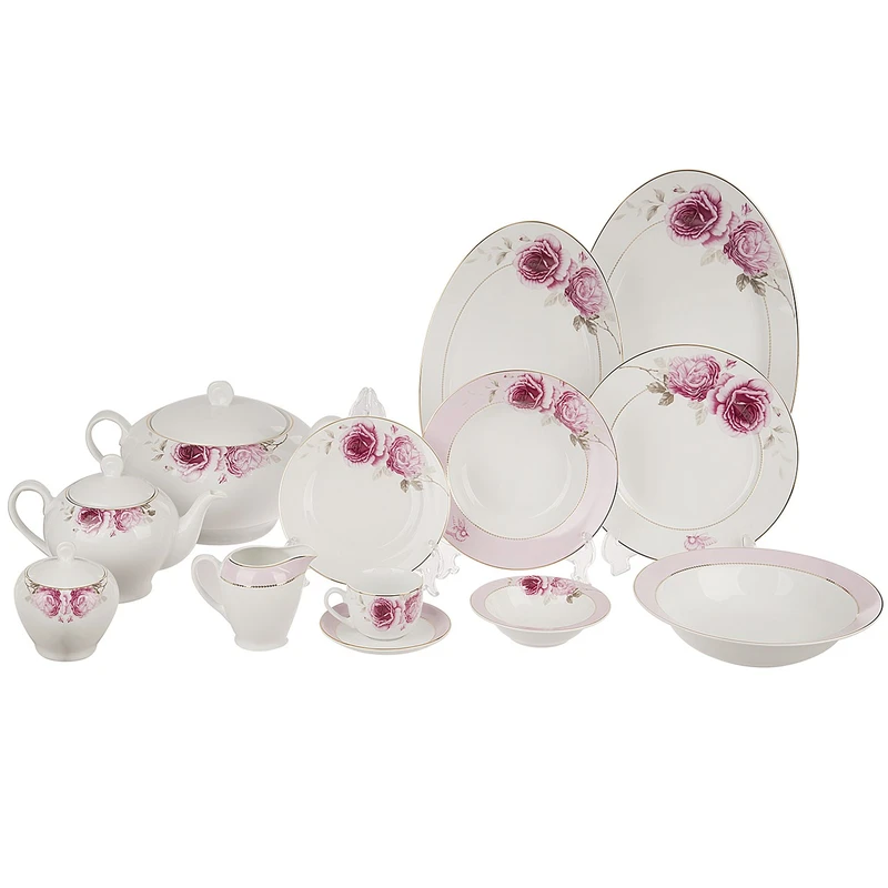 سرویس 102 پارچه چینی زرین ایران سری ایتالیا اف مدل Rose Flower درجه یک