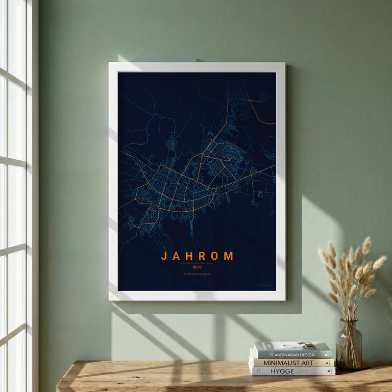 تابلو طرح نقشه شهر جهرم مدل G19309 فریم سفید