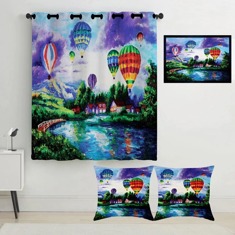 پرده رنس مدل S2-41118 به همراه تابلو و کوسن