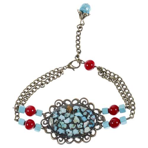 دستبند برنزی فیروزه کوب وزیری کد 1004