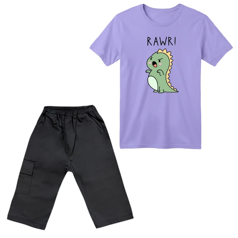 ست تی‌شرت آستین کوتاه و شلوارک پسرانه مدل دایناسور کد ۲۱
