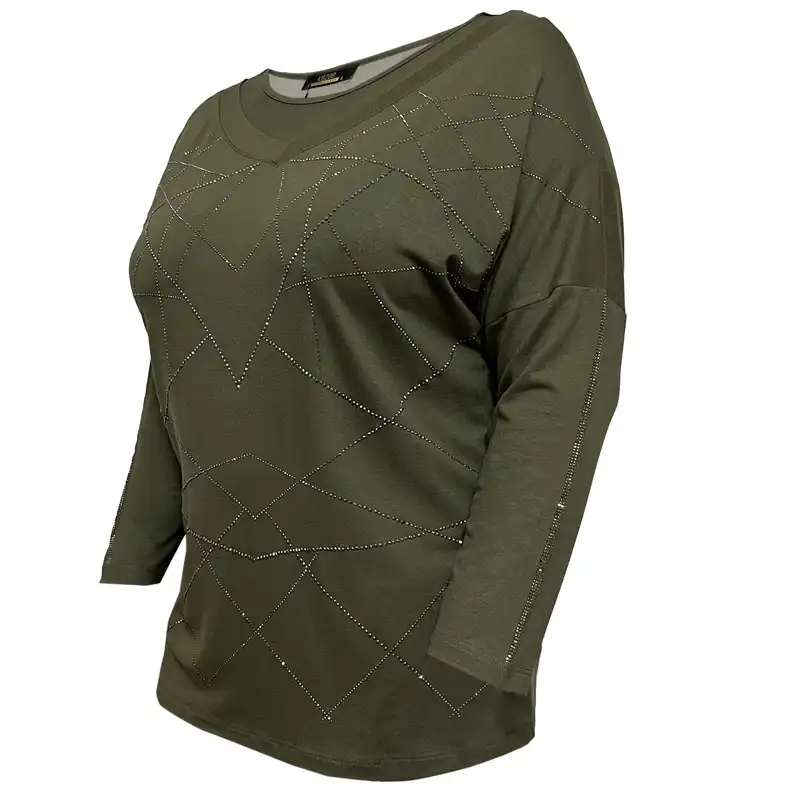 بلوز آستین بلند زنانه کازه مدل نگین دار ضربدری ترک سایزبزرگ