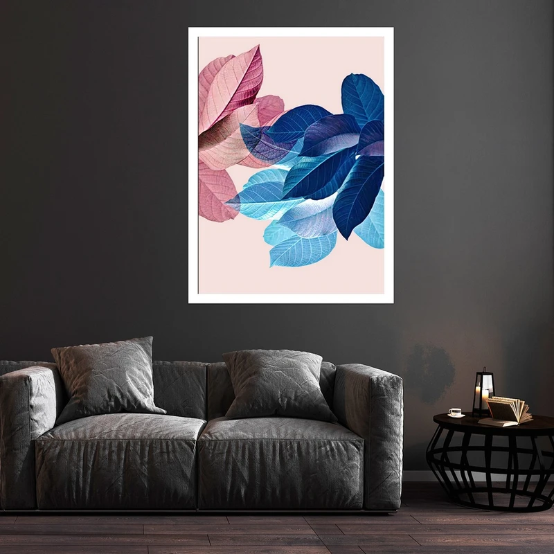 تابلو بکلیت طرح مدرن نقاشی ابرنگی برگ مدل قاب شاسی W-S10181