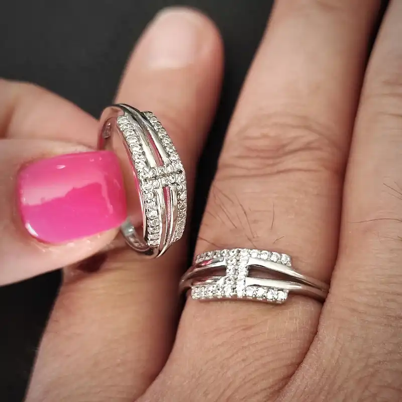 ست انگشتر نقره زنانه و مردانه  مدل حلقه ست نگین دار