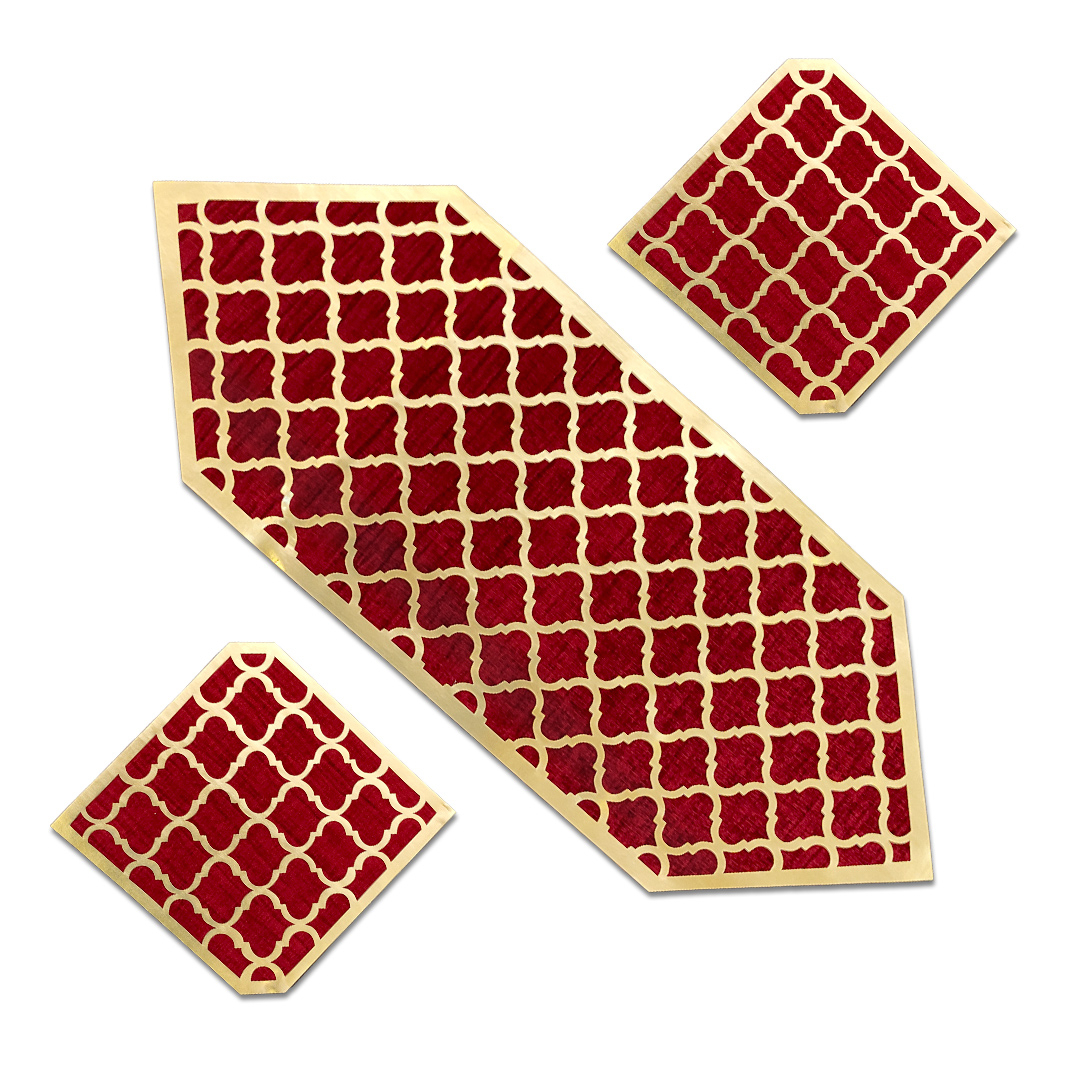  ست رومیزی 3 تکه مدل مراکشی چرم مخمل کد R003