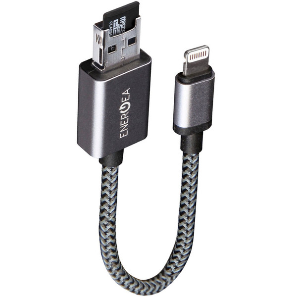 کابل تبدیل USB به لایتنینگ انرجیا مدل Alumemo 2 In 1 Charging And Storage طول 0.17 متر همراه کارت حافظه microSDHX ظرفیت 16 گیگابایت
