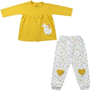 ست تی شرت آستین بلند و شلوار نوزادی مدل ارغوان گل و خرگوش