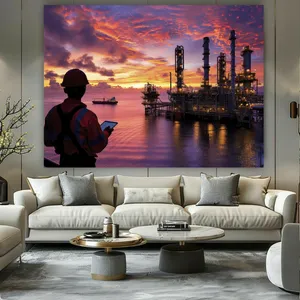 تابلو بوم طرح مخمل سکوی نفتی دریایی مدل غروب خورشید کد FP104878