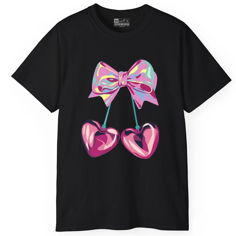  تی‌ شرت آستین کوتاه زنانه پاد آفرین طرح قلب و پاپیون کد 625