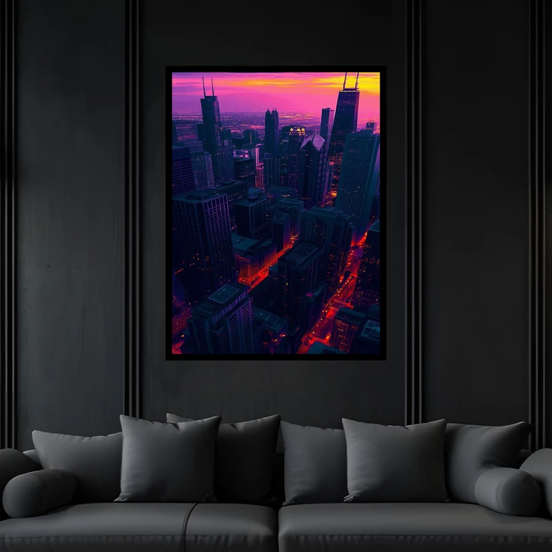 تابلو بکلیت طرح هنری دکوری بنا و ساختمان و برج منظره شهری مدرن مدل B-bu6101 فریم مشکی