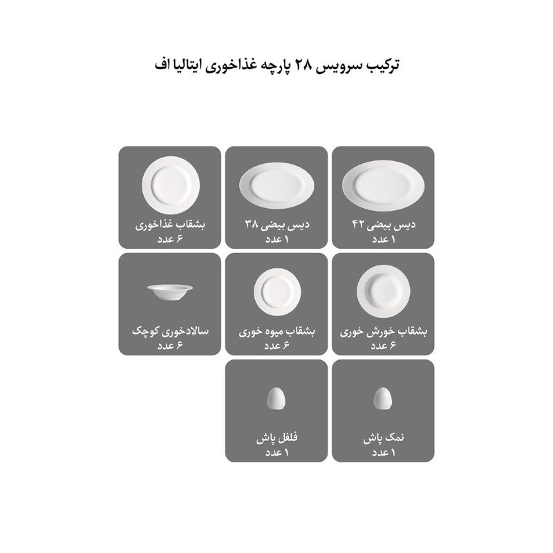 سرویس غذاخوری 28 پارچه 6 نفره چینی زرین ایران مدل Village 2