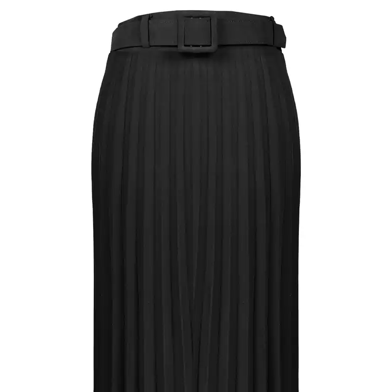 دامن پلیسه‌دار زنانه مدل مجلسی کمربند دار 19736531 رنگ مشکی