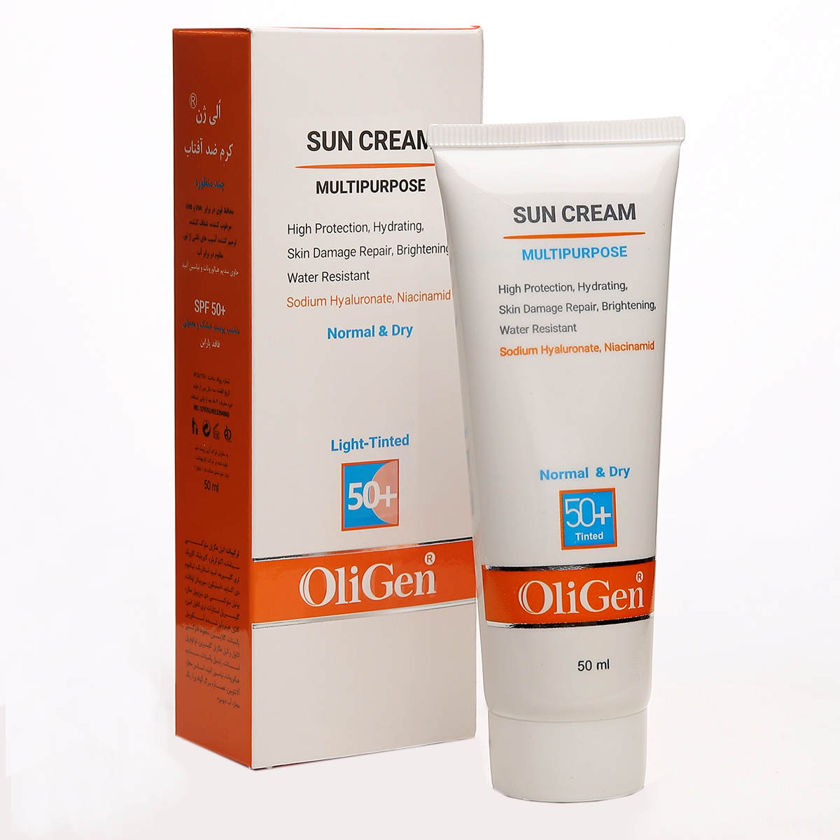 کرم ضد آفتاب رنگی الی ژن SPF 50 مدل L_T_D مناسب پوستهای معمولی و خشک حجم 50 میلیلیتر