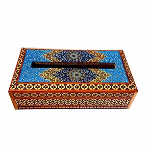 جعبه دستمال کاغذی خاتم کاری چوبی طرح تذهیب مدل پرنیان کد AB01